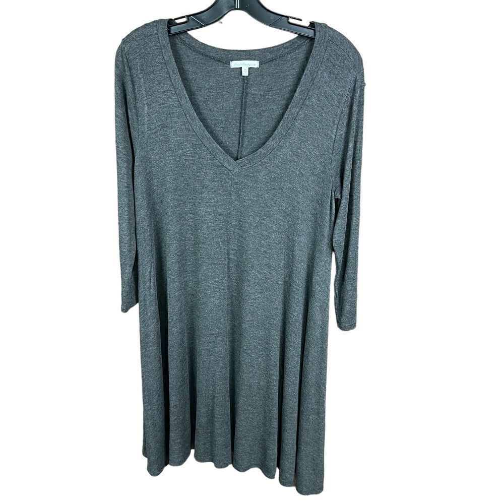 Charlotte Russe Tunic Dress V Neck Grey 3 Quarter Sleeves Jersey Knit Medium